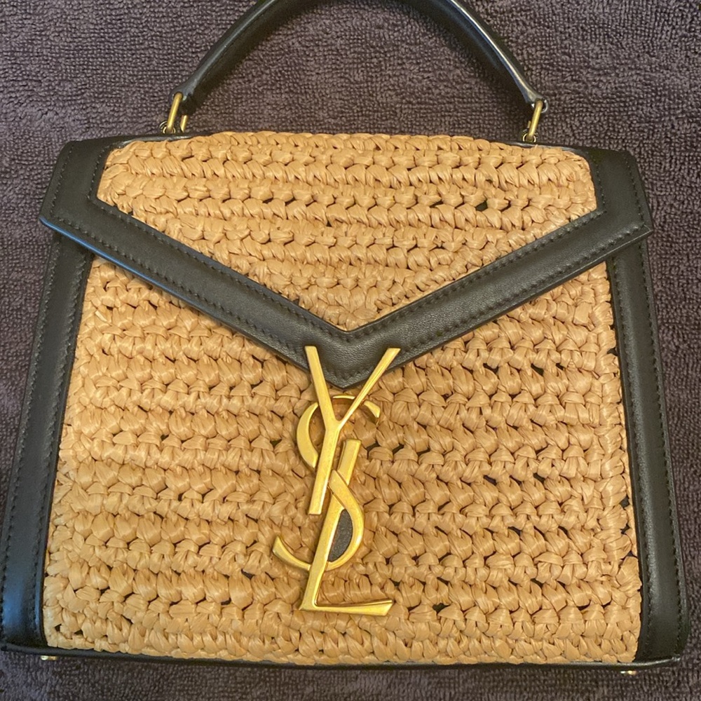 SAINT LAURENT Cassandra Mini raffia and leather top-handle bag - Picture 6 of 14